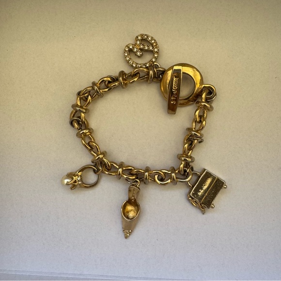 ST.JOHN Signed Vintage 1990's Gold With Rhinestones Charm Bracelet Balerina